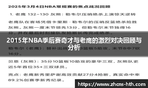 2015年NBA季后赛奇才与老鹰的激烈对决回顾与分析
